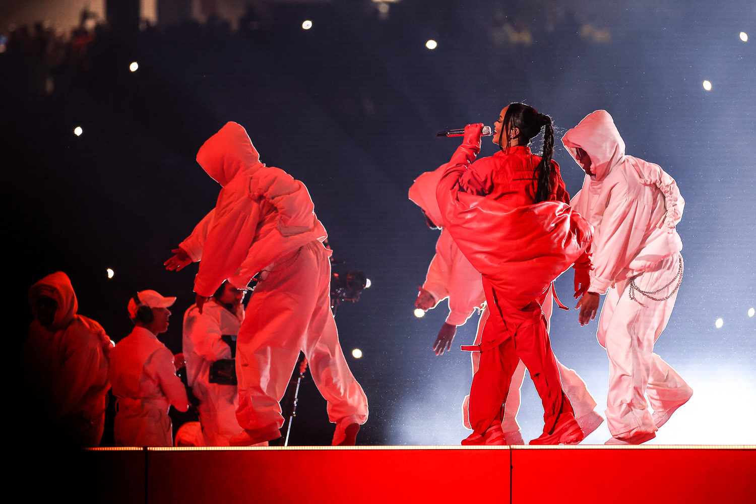 Rihanna performing during the Apple Music Super Bowl LVII Halftime Show at the NFL Super Bowl 57 football game between the Kansas City Chiefs and the Philadelphia Eagles, Sunday, Feb. 12, 2023, in Glendale, Arizona.