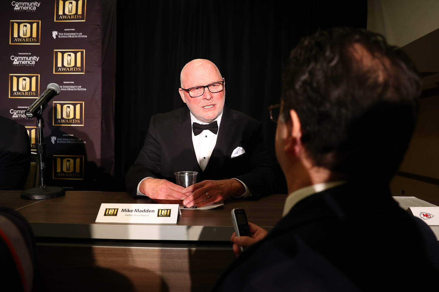 Lamar Hunt Award for Professional Football recipient Mike Madden (for the late John Madden) during the 53rd annual 101 Awards press conference at The Westin Crown Center in Kansas City, Missouri on Saturday, February 25, 2023.